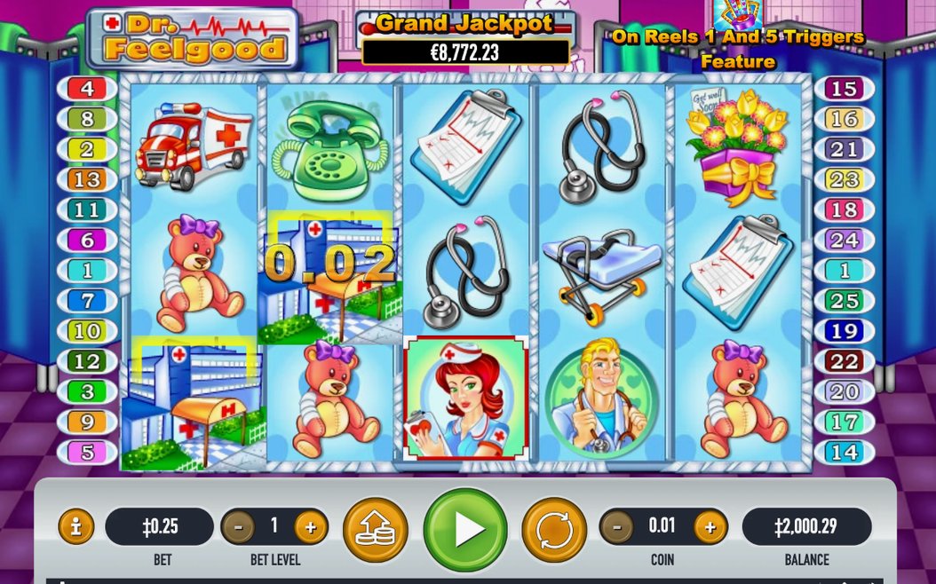 Win screen after a win on 25 paylines
