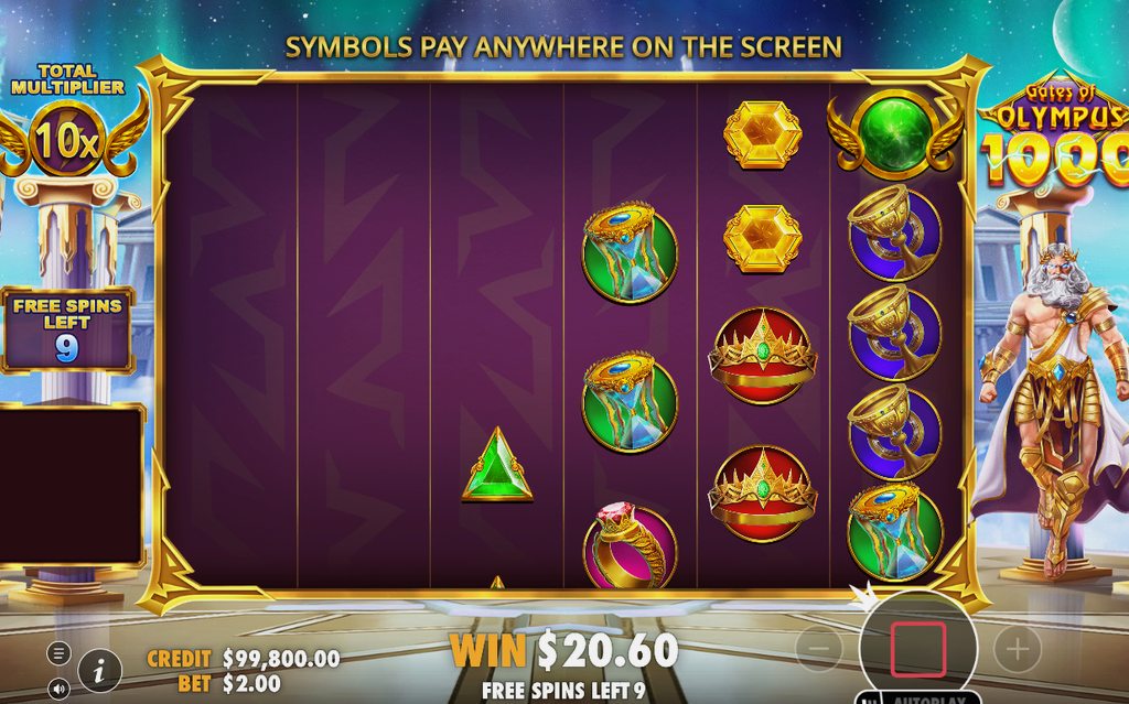 Free Spins screen with the spin counter and running total